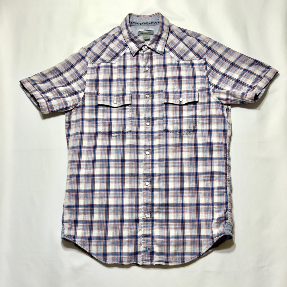Johnston‎ & Murphy Men's Blue and Red Plaid Shirt - Short Sleeve Size M